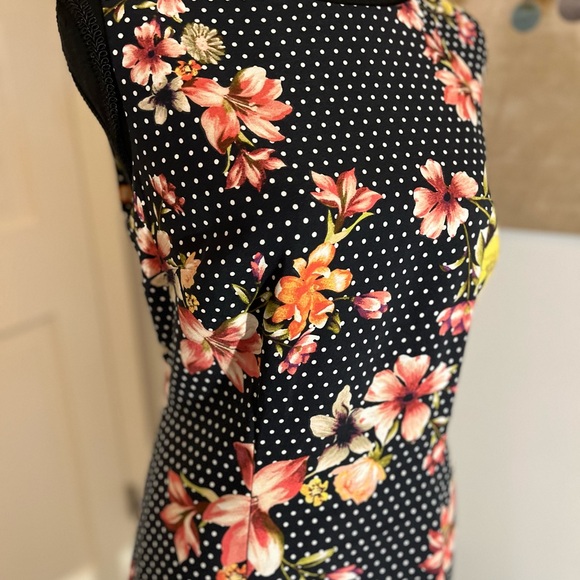 ALYX Black White Polka Dot Floral Sleeveless Work Business Professional Dress 12 - Picture 8 of 15